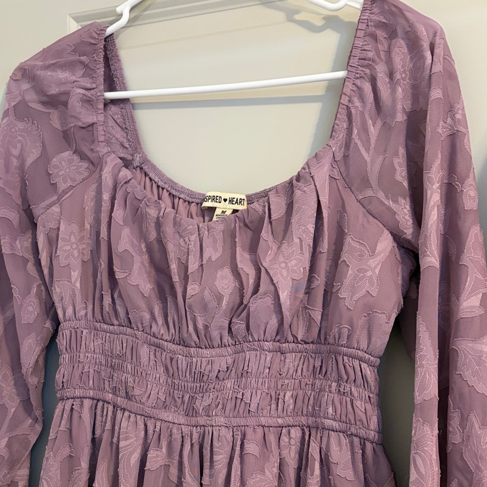 Purple Floral Long Sleeve Dress